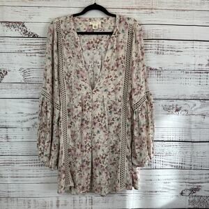 Womens NWT Festi TORRID Cream Blush Floral V Neck Flowy Oversized Tunic Top 2X